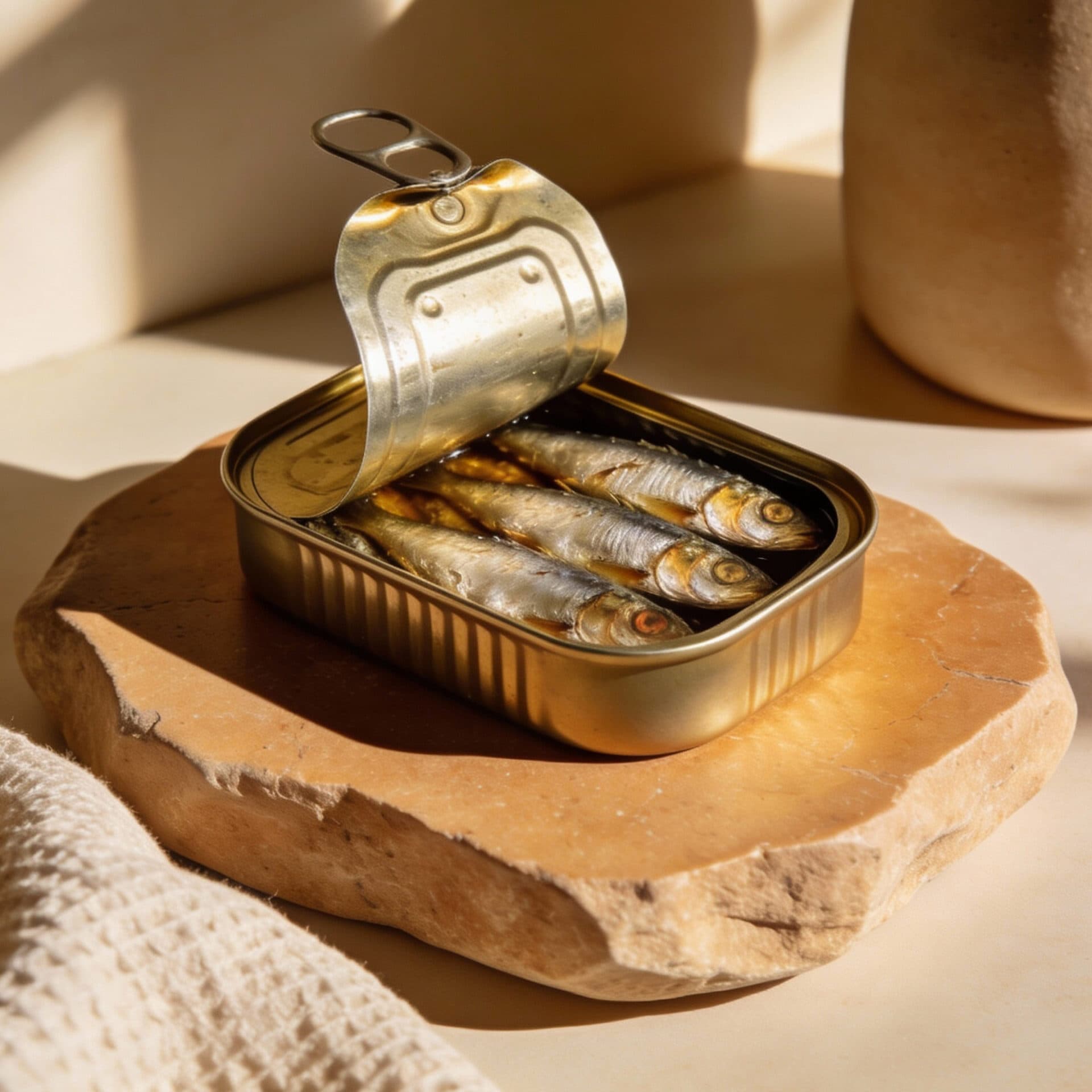 An open can of sardines