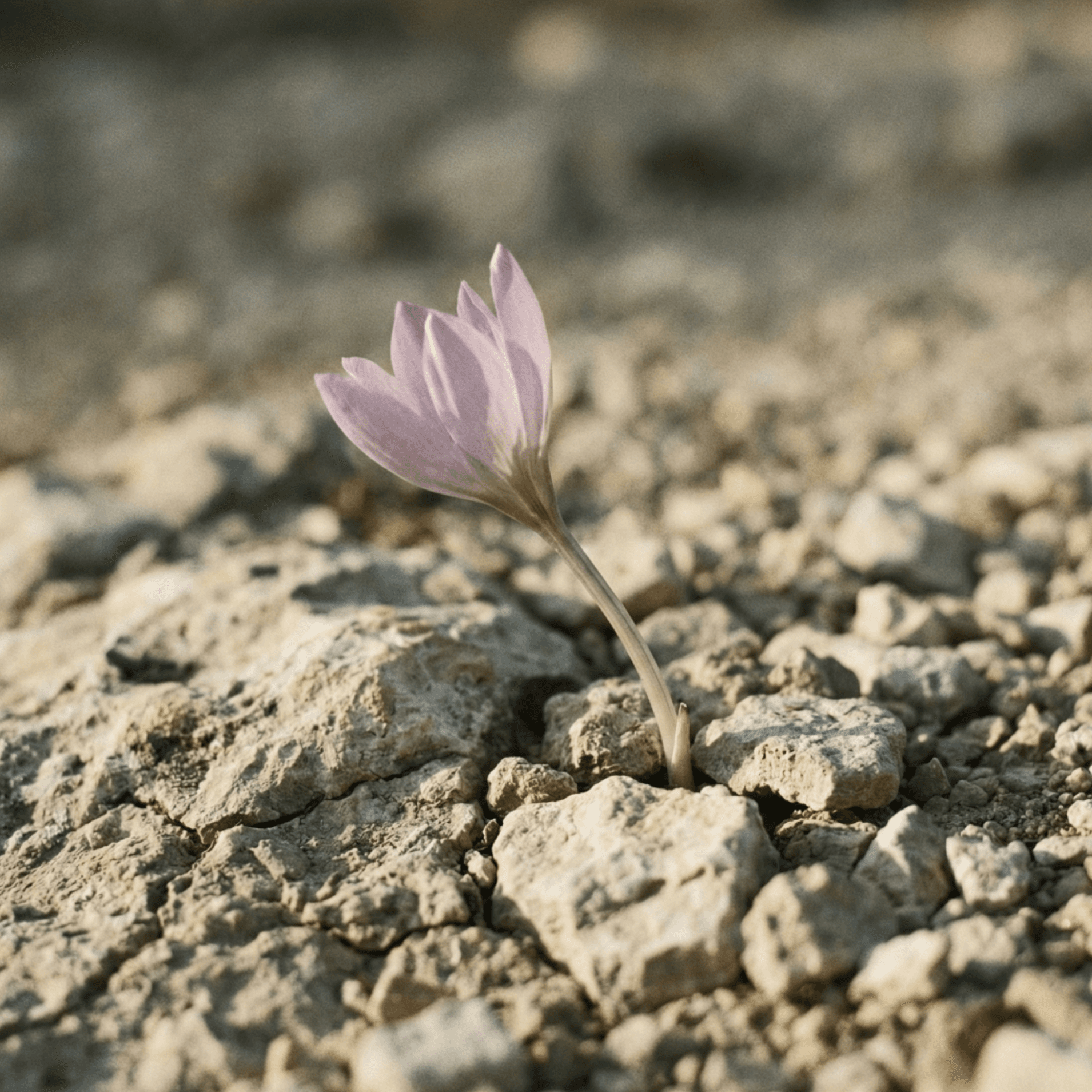 A flower growing out of dry soil