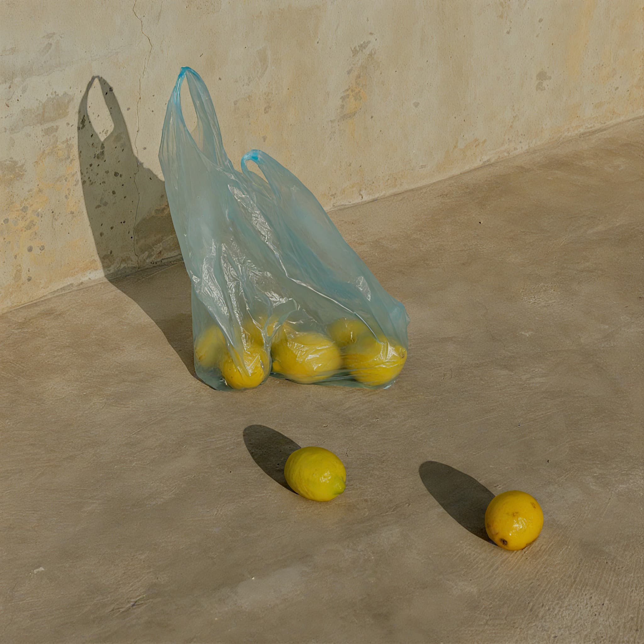 A plastic bag with lemons