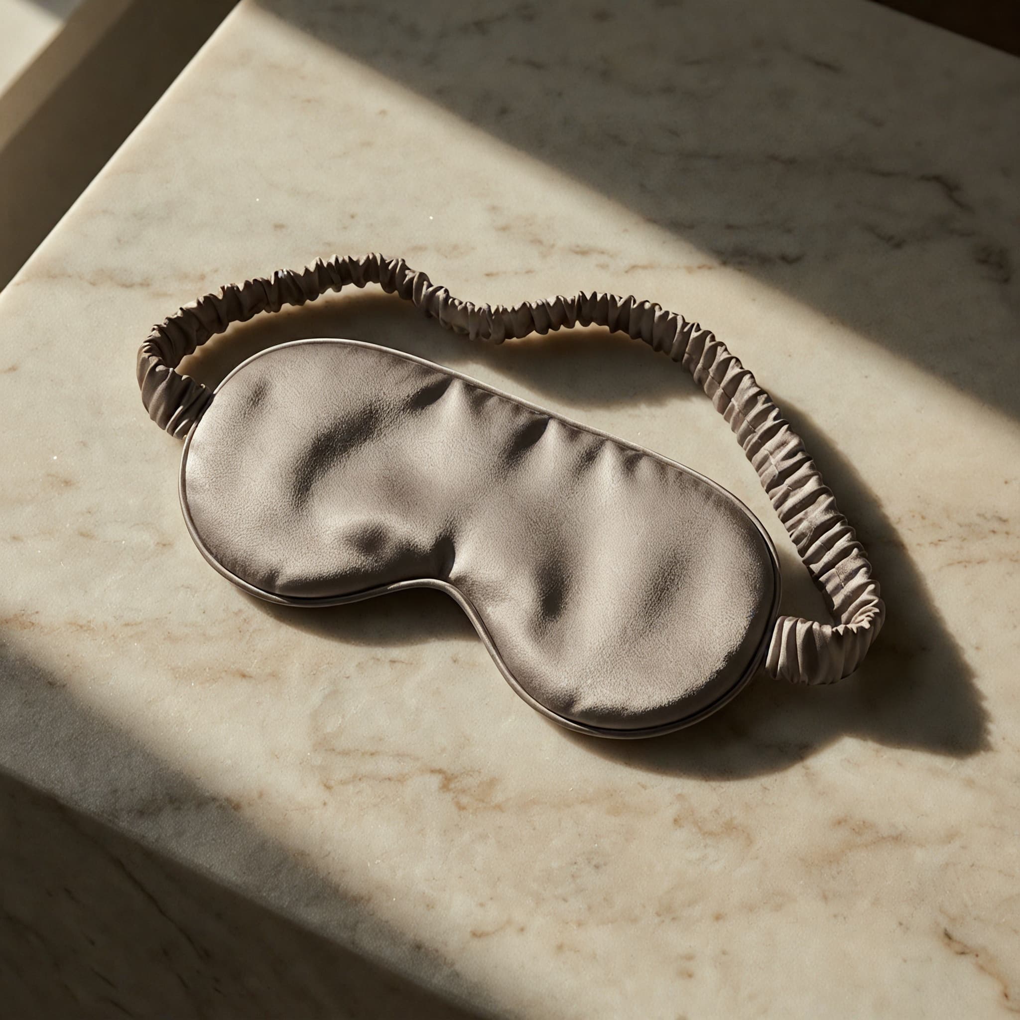An eye mask on a marble countertop