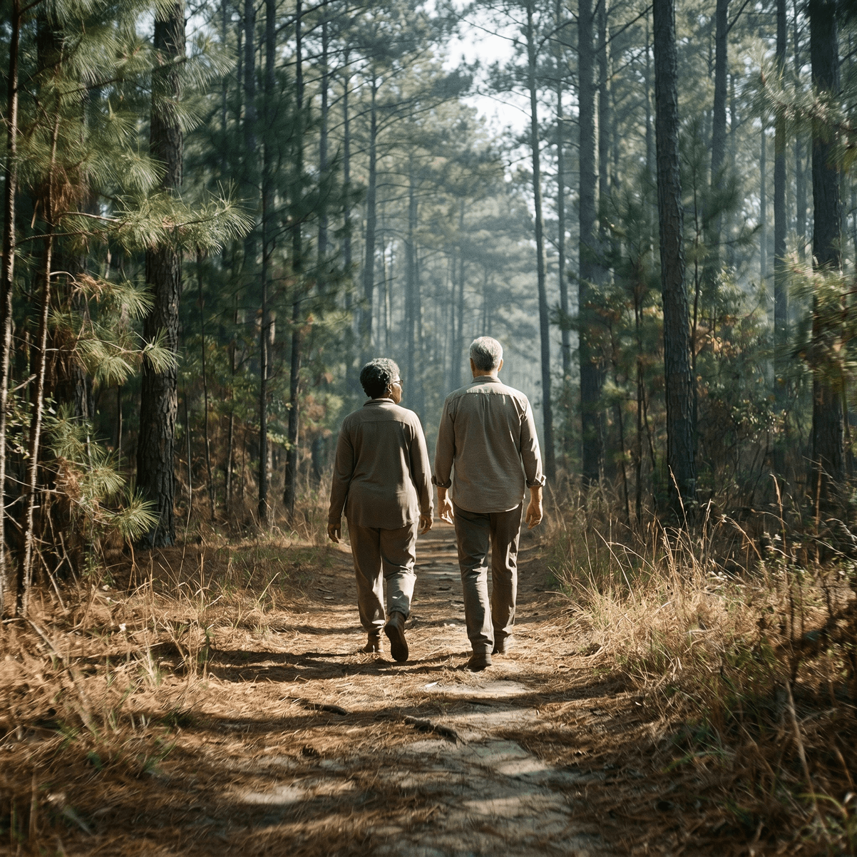 Two people walking together in nature